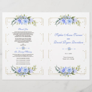 Blue Floral Gold Glitter Lijst huwelijksprogramma