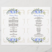 Blue Floral Gold Glitter Lijst huwelijksprogramma (Achterkant)