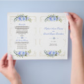 Blue Floral Gold Glitter Lijst huwelijksprogramma (Hand)