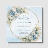 Blue Floral Gold Glitter Wedding Sign In Book Gastenboek (Voorkant)