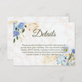 Blue Floral Gold Marble Wedding Enclosure Kaart (Voorkant / Achterkant)