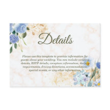 Blue Floral Gold Marble Wedding Enclosure Kaart