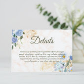 Blue Floral Gold Marble Wedding Enclosure Kaart (Staand voorkant)