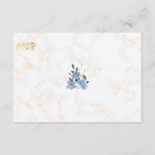 Blue Floral Gold Marble Wedding Enclosure Kaart (Achterkant)