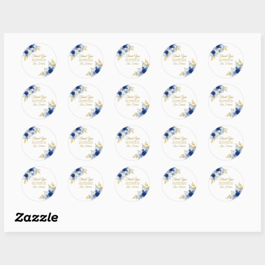 Blue Floral & Gold Ronde Sticker (Vel)