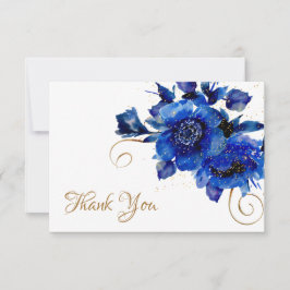 Blue Floral Gold Swirl Weddenschap Hartelijk dank Bedankkaart