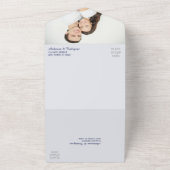 Blue Floral Gold Swirl Wedding All In One Uitnodiging (Buitenkant)