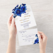 Blue Floral Gold Swirl Wedding All In One Uitnodiging (Afscheurbaar)