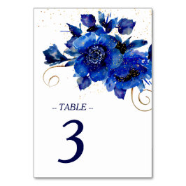 Blue Floral Gold Swirl Wedding Kaart