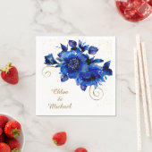 Blue Floral Gold Swirl Wedding Napkins Servet (Insitu)