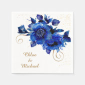 Blue Floral Gold Swirl Wedding Napkins Servet (Voorkant)