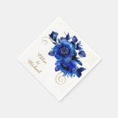Blue Floral Gold Swirl Wedding Napkins Servet (Hoek)
