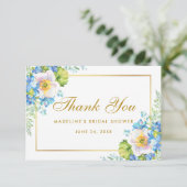 Blue Floral Gold Vrijgezellenfeest Hartelijk dank Kaart (Staand voorkant)