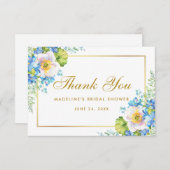 Blue Floral Gold Vrijgezellenfeest Hartelijk dank Kaart (Voorkant / Achterkant)