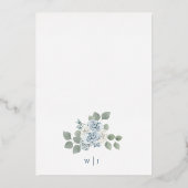 Blue Floral Gold Wedding Folie Uitnodiging (Achterkant)