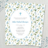 Blue Floral Grandmillenial baptism invitation Kaart