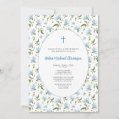 Blue Floral Grandmillenial baptism invitation Kaart (Voorkant)