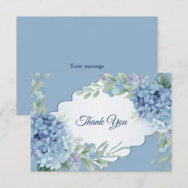 Blue Floral Green Leaves Frame Elegant Wedding Bedankkaart
