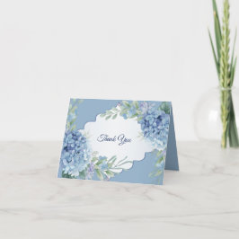 Blue Floral Green Leaves Frame Elegant Wedding Bedankkaart