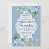 Blue Floral Green Leaves Frame Elegant Wedding Kaart (Voorkant)