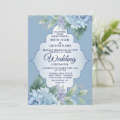Blue Floral Green Leaves Frame Elegant Wedding Kaart (Staand voorkant)