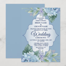 Blue Floral Green Leaves Frame Elegant Wedding