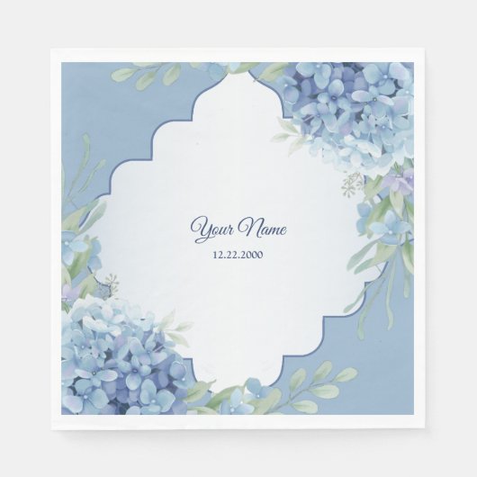 Blue Floral Green Leaves Frame Wedding Party Servet (Voorkant)