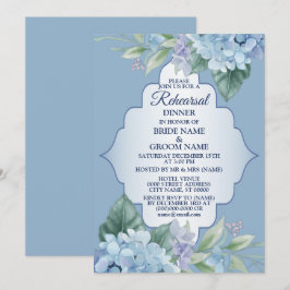 Blue Floral Green Leaves Wedding Rehearsal Dinner Kaart
