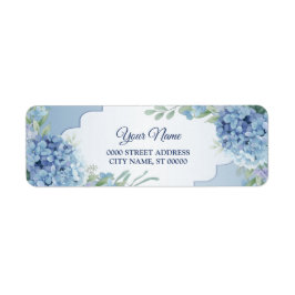 Blue Floral Green Leaves Wedding Return Address Etiket