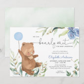 Blue Floral Greenery Beer Balloon Boy Baby shower Kaart (Voorkant / Achterkant)