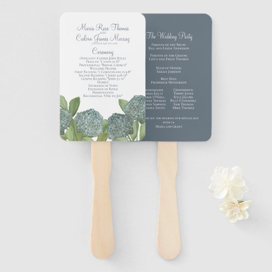 Blue Floral Greenery Botanical Wedding Ceremony Handwaaier (Voorkant en achterkant)