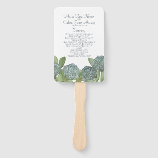 Blue Floral Greenery Botanical Wedding Ceremony Handwaaier (Voorkant)