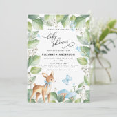 Blue Floral Greenery Deer Boy Baby shower Kaart (Staand voorkant)
