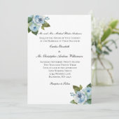 Blue Floral Greenery Elegant Formal Wedding Kaart (Staand voorkant)