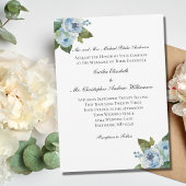 Blue Floral Greenery Elegant Formal Wedding Kaart