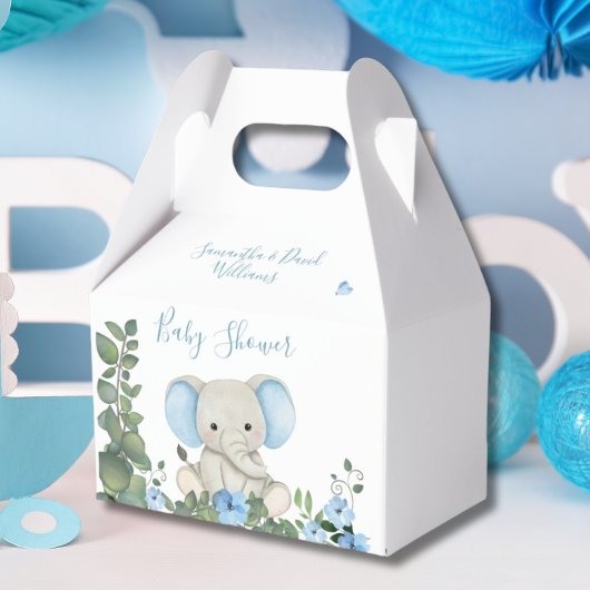Blue Floral Greenery Elephant Baby shower Bedankdoosjes
