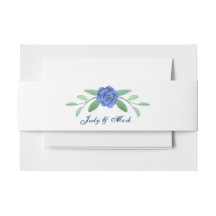 Blue Floral Greenery Foliage Invitation Belly Band