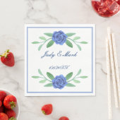 Blue Floral Greenery Foliage Paper Napkins Servet (Insitu)