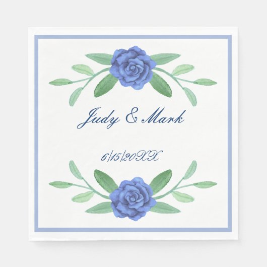Blue Floral Greenery Foliage Paper Napkins Servet (Voorkant)