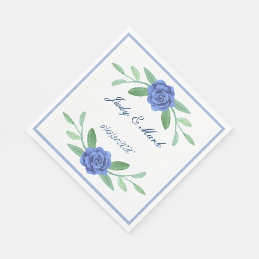 Blue Floral Greenery Foliage Paper Napkins Servet (Hoek)