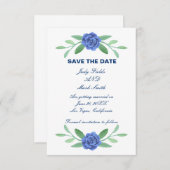 Blue Floral Greenery Foliage Save the Date Kaart (Voorkant / Achterkant)