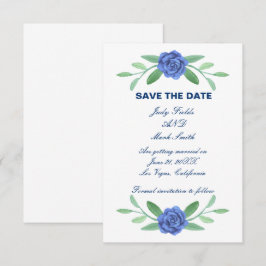 Blue Floral Greenery Foliage Save the Date Kaart