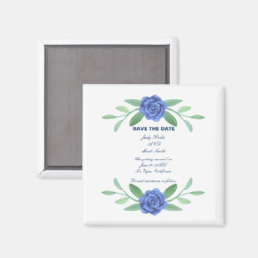 Blue Floral Greenery Foliage Save the Date Magnet (Voorkant / Achterkant)