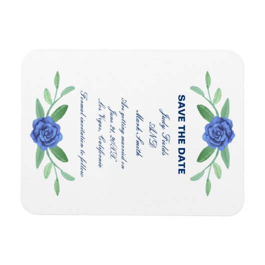 Blue Floral Greenery Foliage Save the Date Magnet Magneet (Horizontaal)