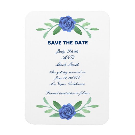Blue Floral Greenery Foliage Save the Date Magnet Magneet (Verticaal)
