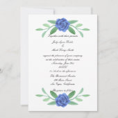 Blue Floral Greenery Foliage Wedding Invitation Kaart (Voorkant)