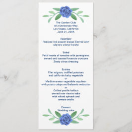 Blue Floral Greenery Foliage Wedding Menu Kaart