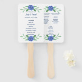 Blue Floral Greenery Foliage Wedding Program Fans Handwaaier (Voorkant en achterkant)