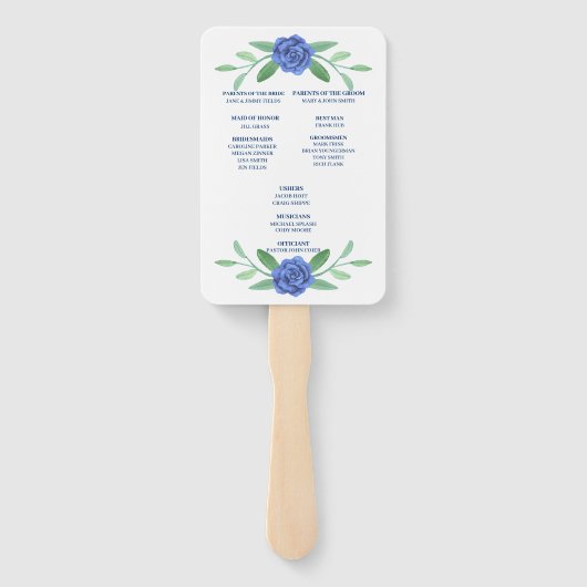 Blue Floral Greenery Foliage Wedding Program Fans Handwaaier (Achterkant)