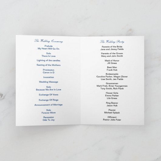Blue Floral Greenery Foliage Wedding Program Kaart (Binnen)